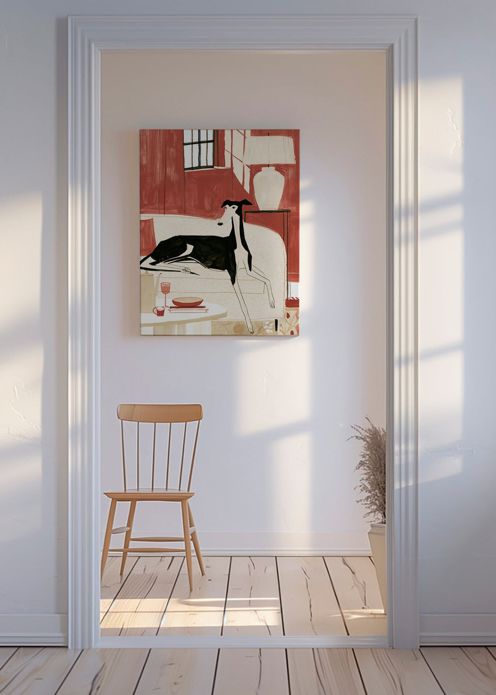 Ilustracja galgo na sofie