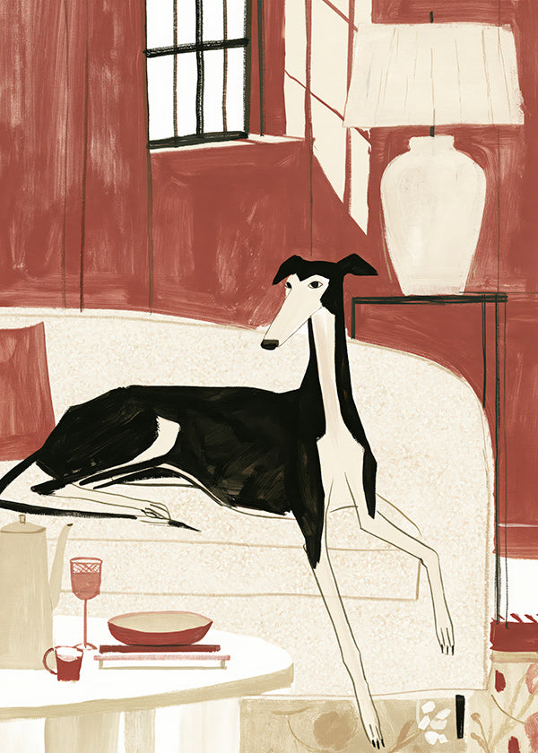 Ilustracja galgo na sofie