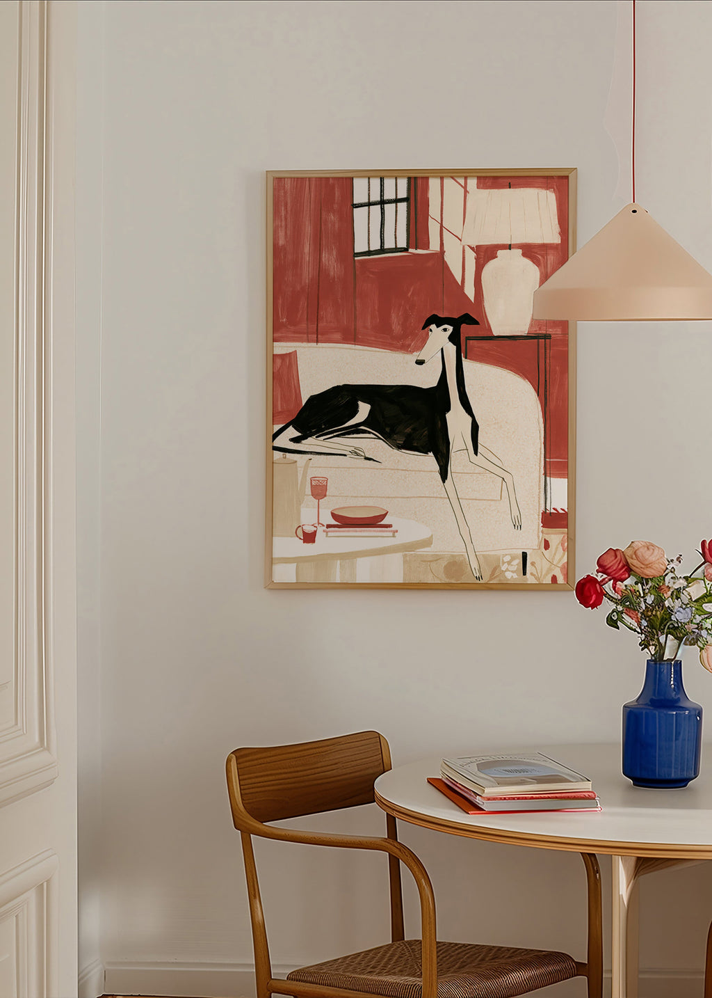 Ilustracja galgo na sofie