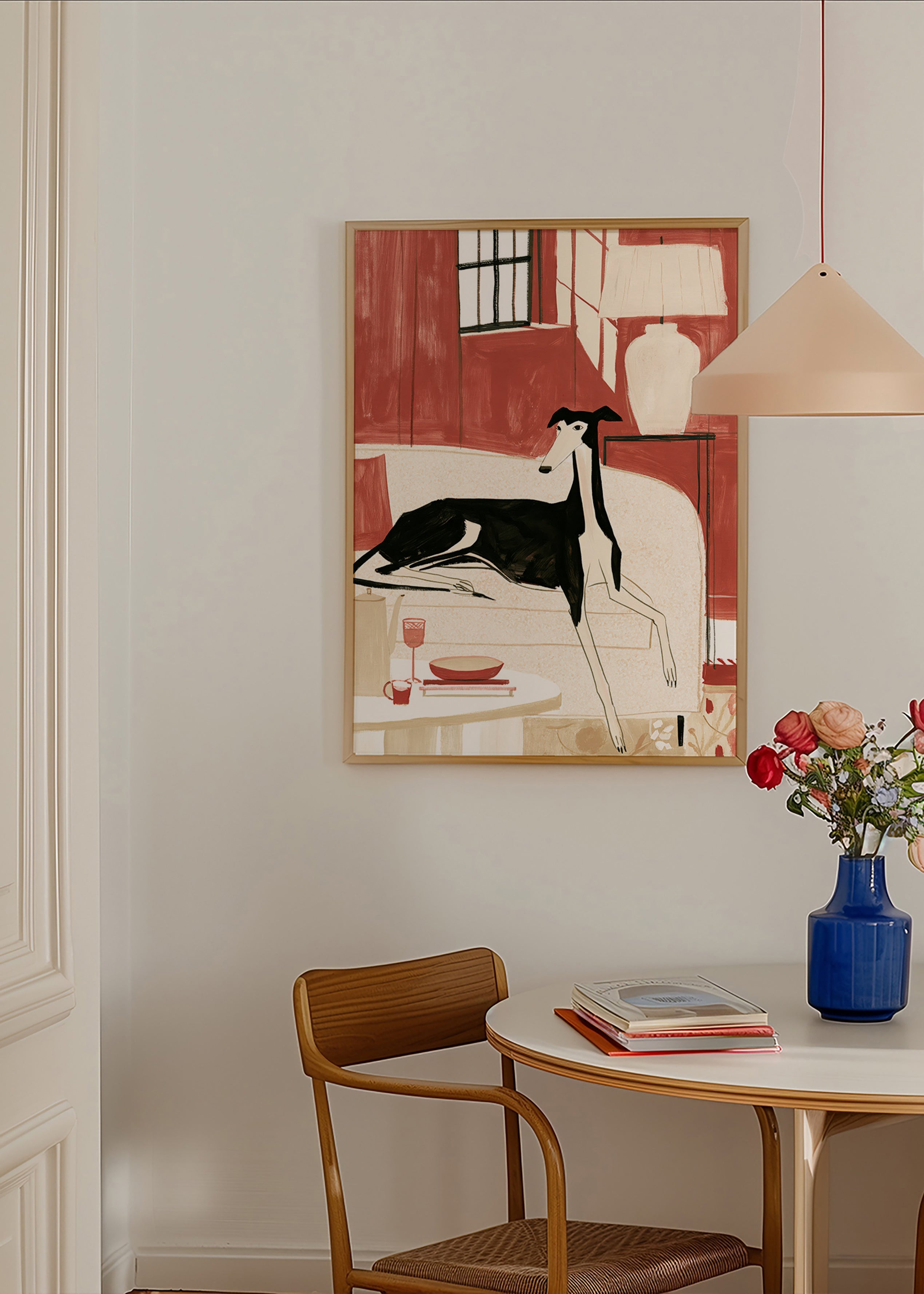 Ilustracja galgo na sofie