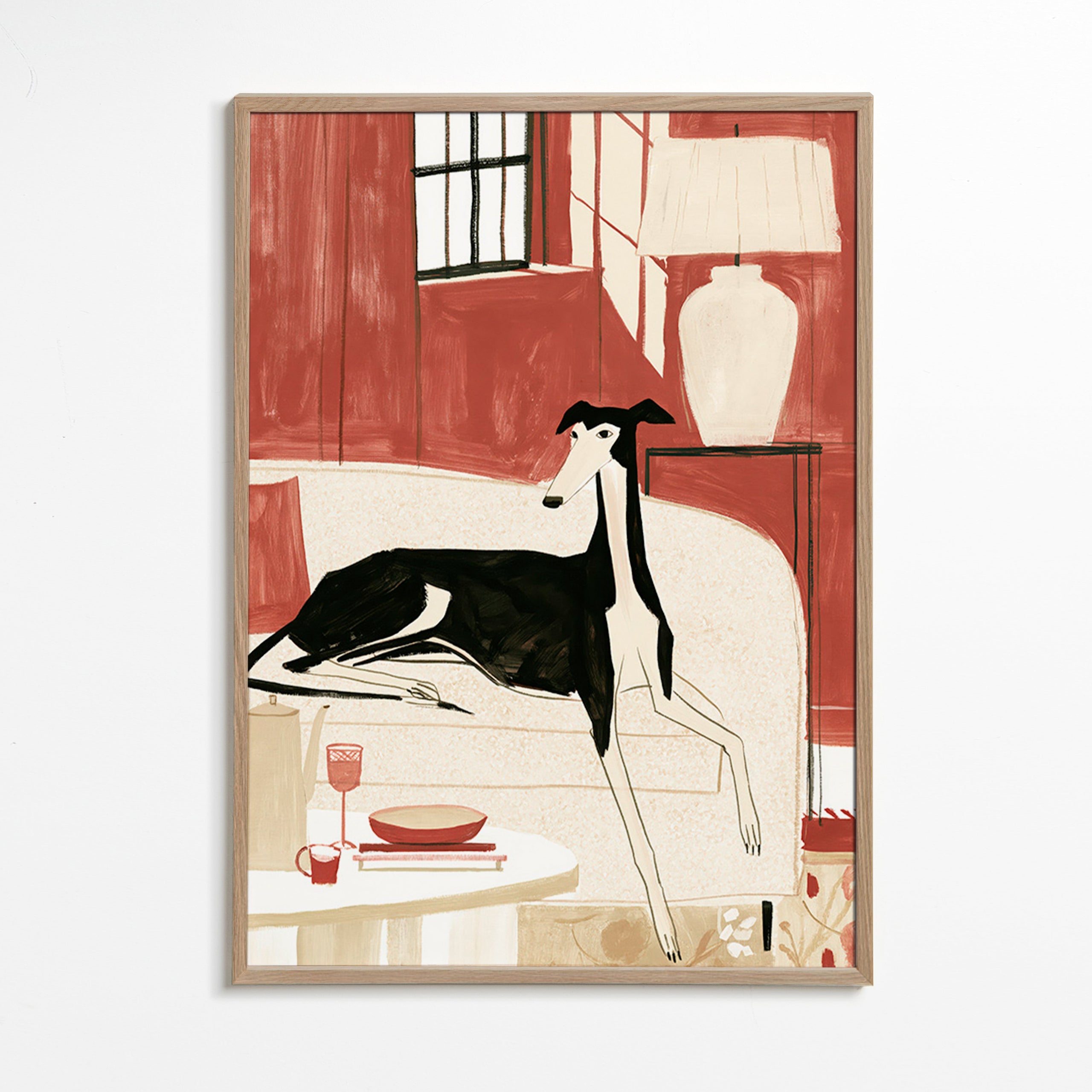 Ilustracja galgo na sofie
