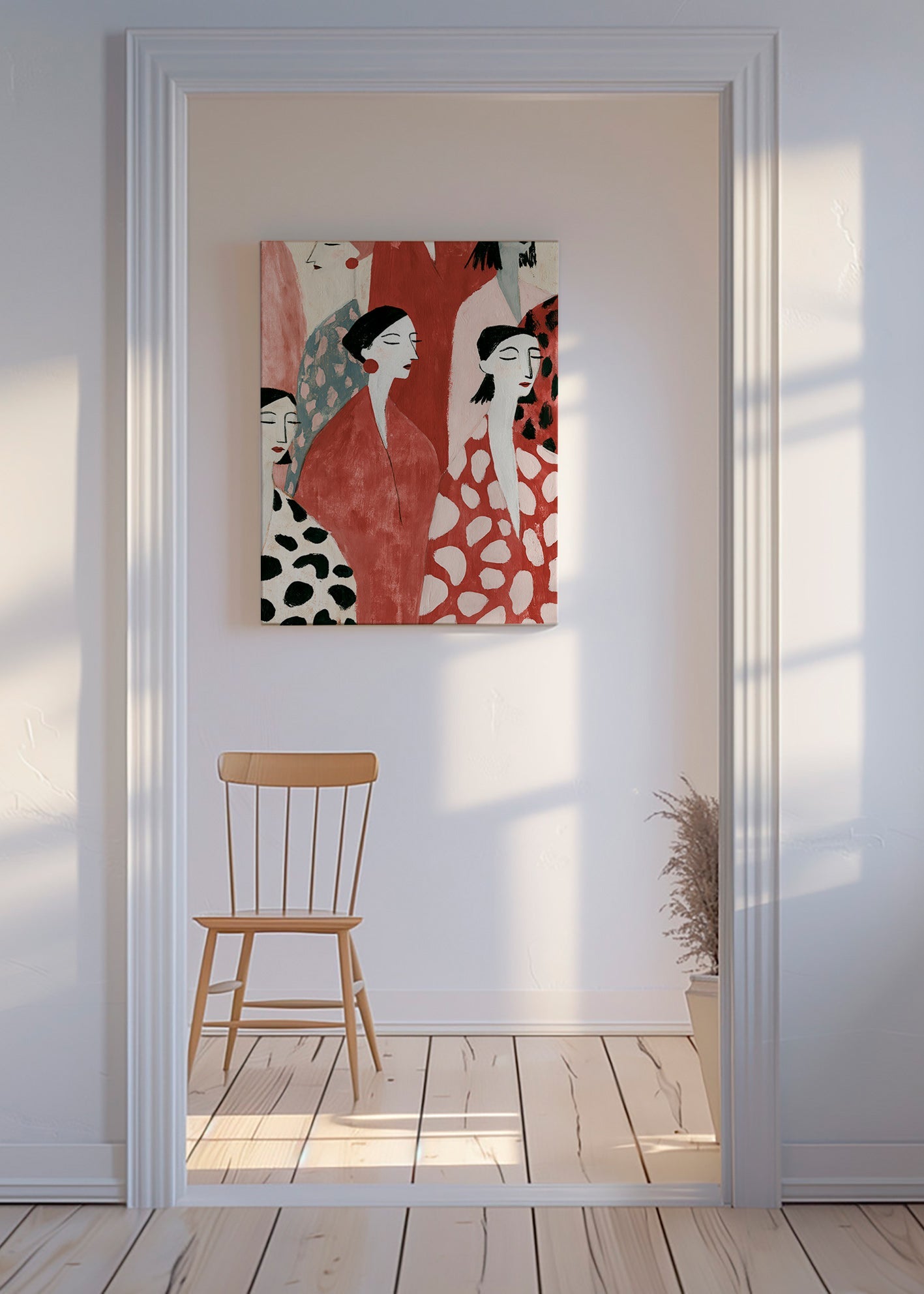 Ilustracja postaci kobiecych w czerwieni