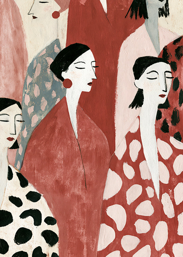 Ilustracja postaci kobiecych w czerwieni