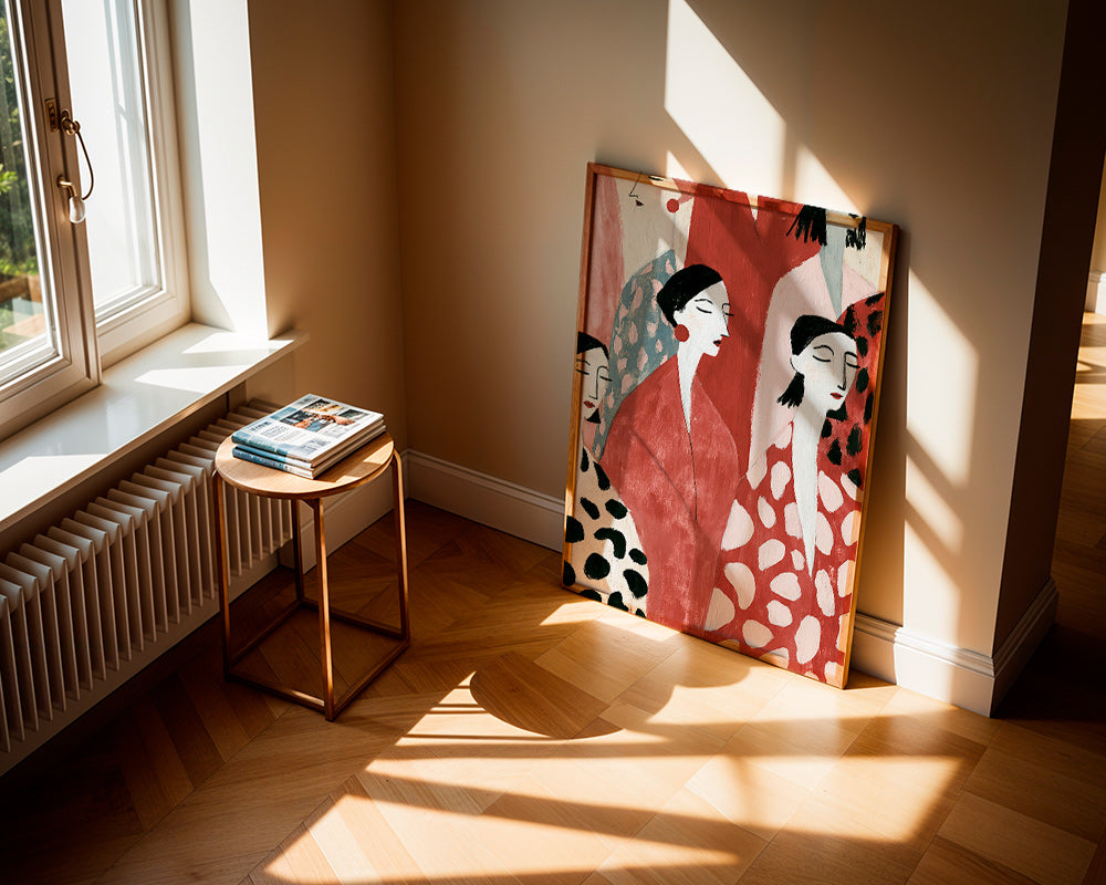 Ilustracja postaci kobiecych w czerwieni
