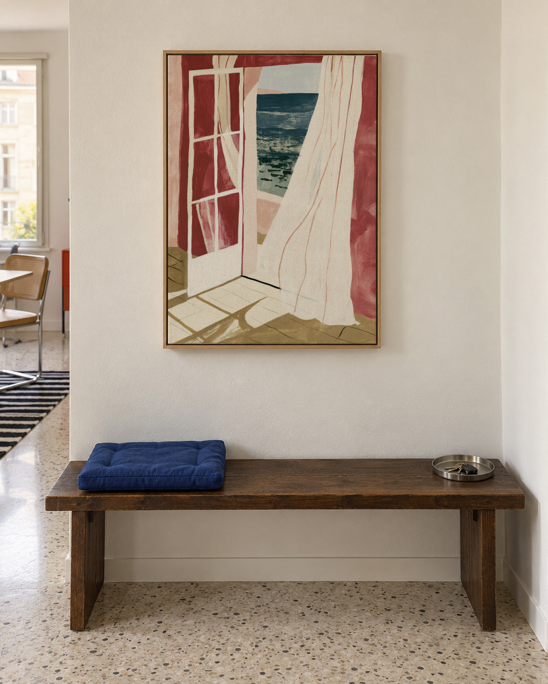 Open Window to Sea - Framed canvas in an interior