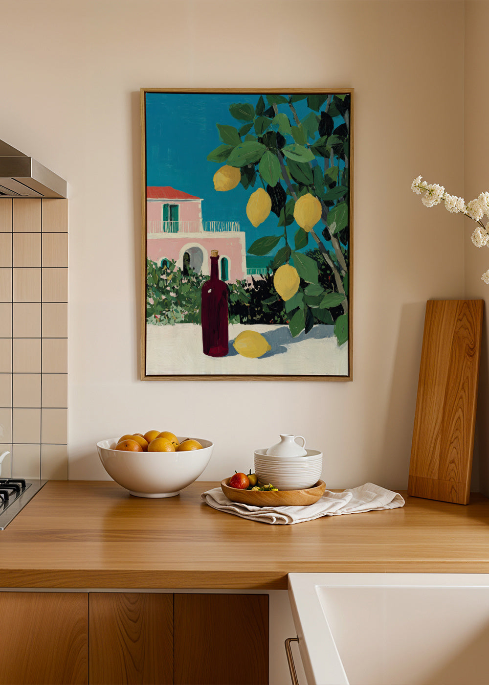 Lemon Courtyard - Framed canvas in an interior