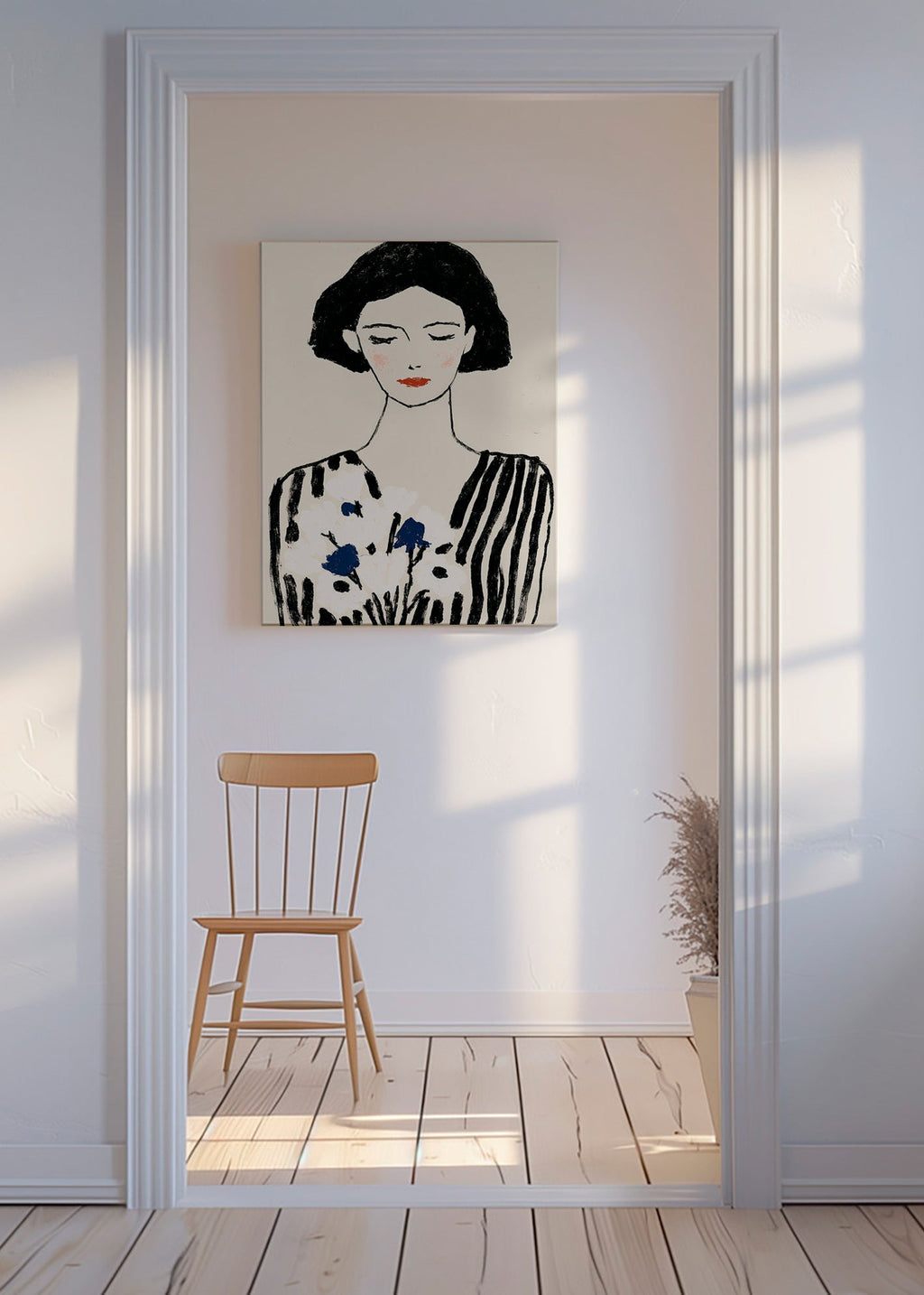 Ilustracja: portret kobiecy z kwiatami