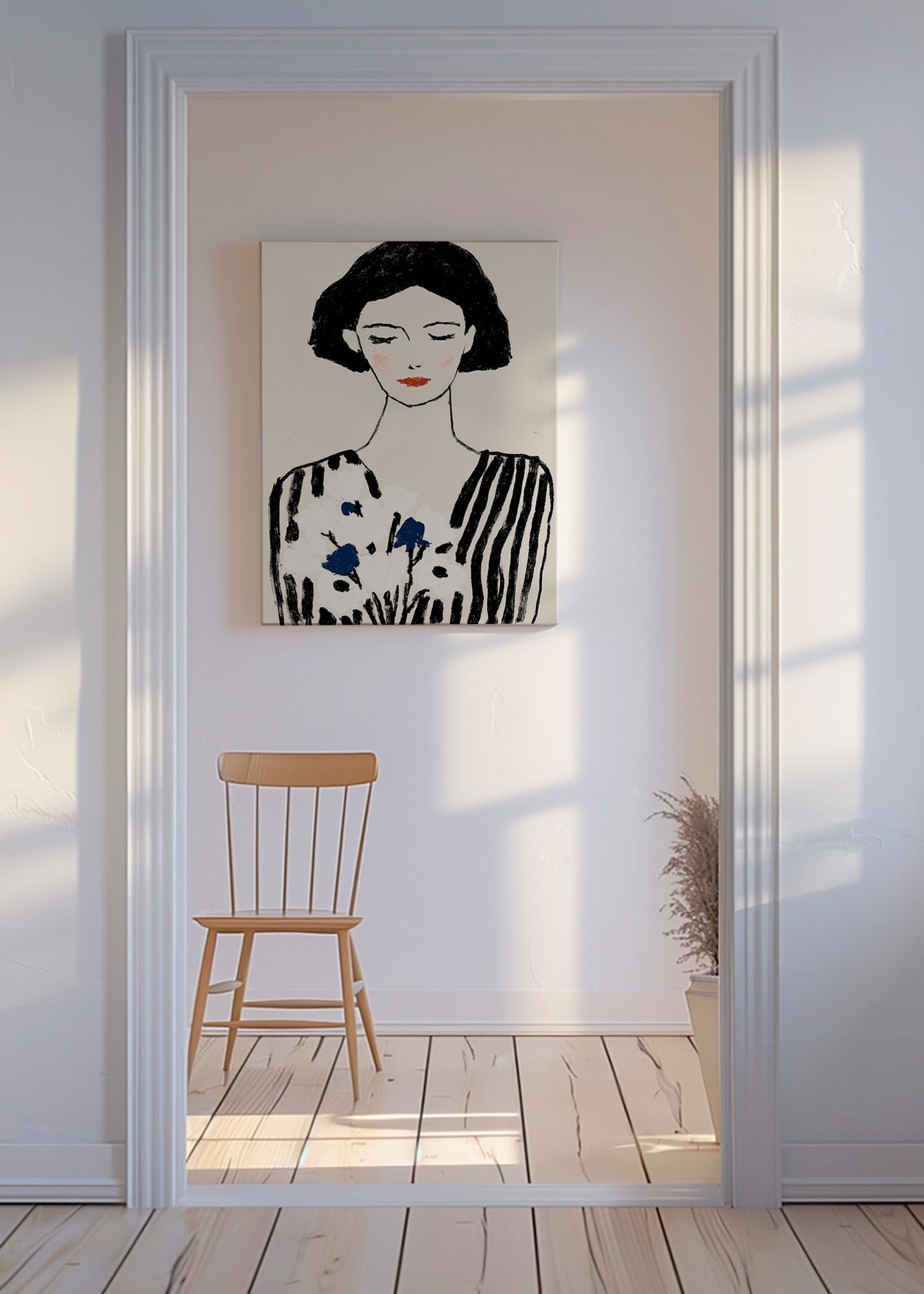 Ilustracja: portret kobiecy z kwiatami