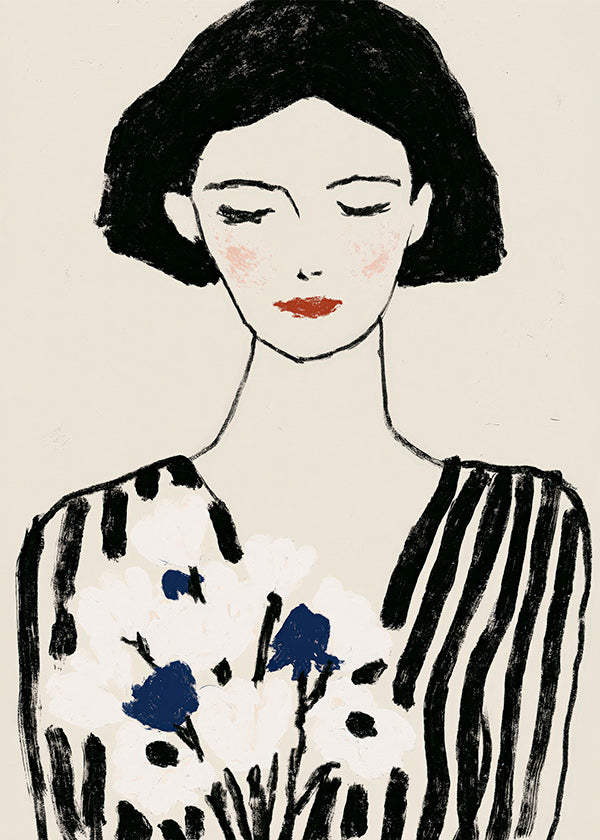Ilustracja: portret kobiecy z kwiatami