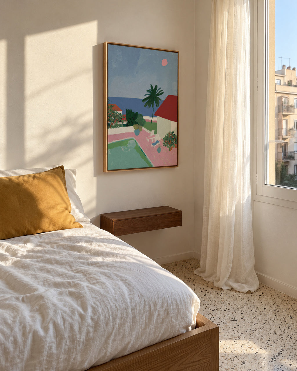 Pink Hillside - Framed canvas in an interior