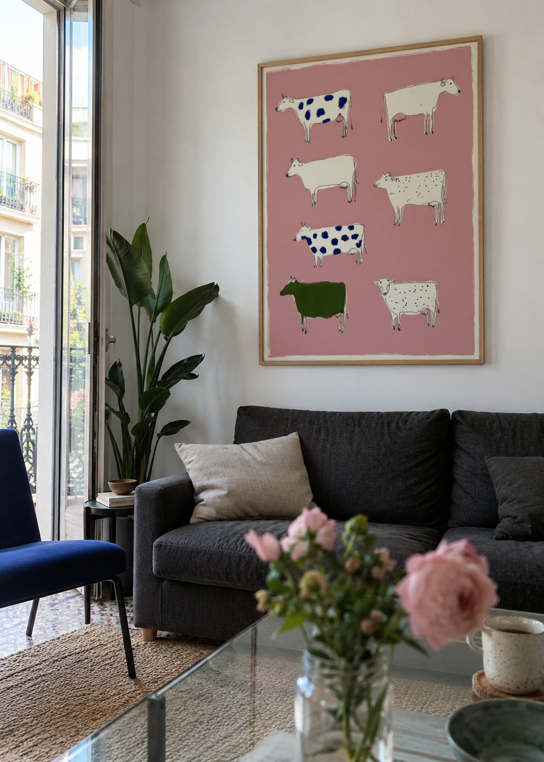 Pink Farm - Framed poster in an interior