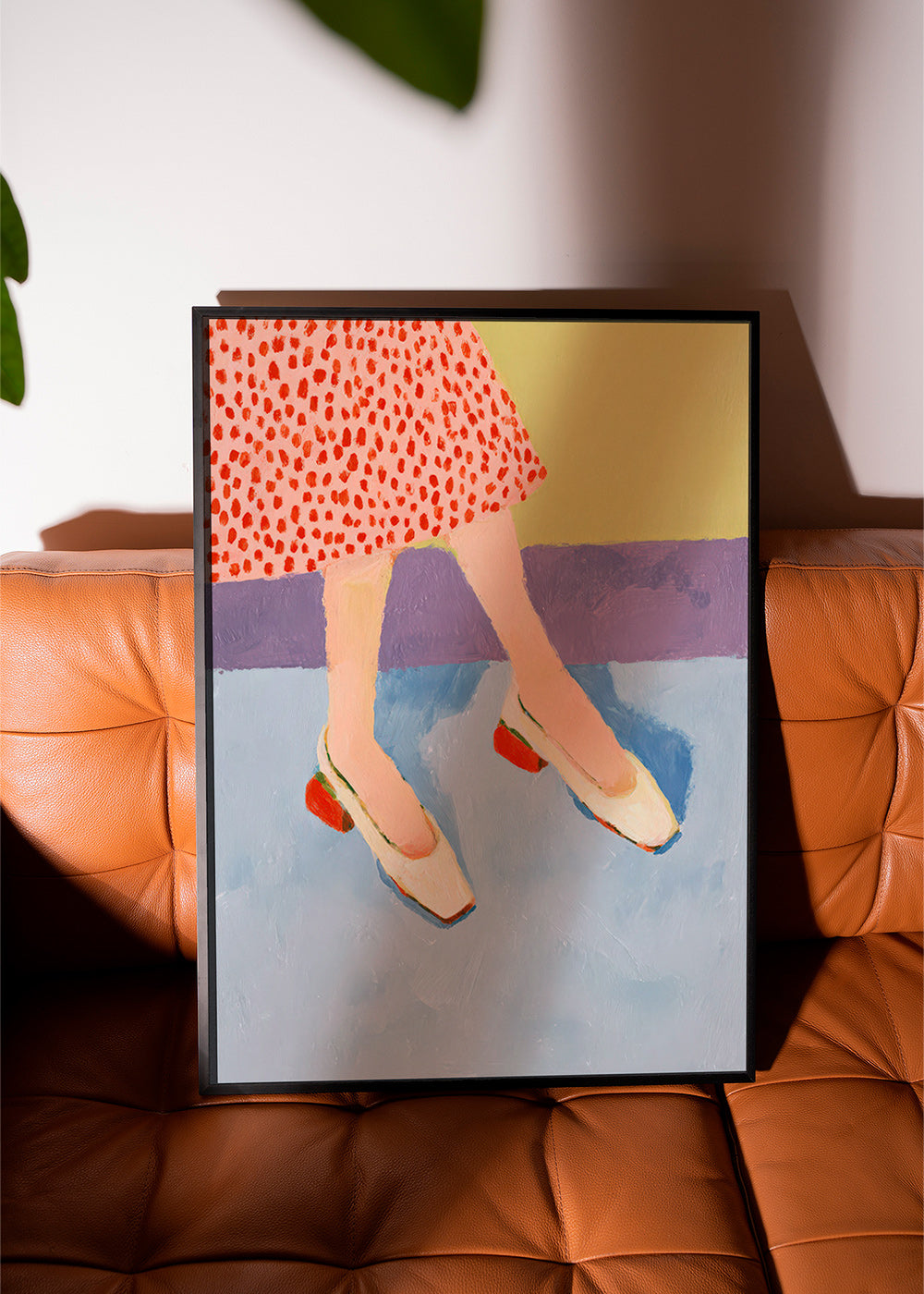 Ilustracja czerwone buty i wzorzysta spódnica