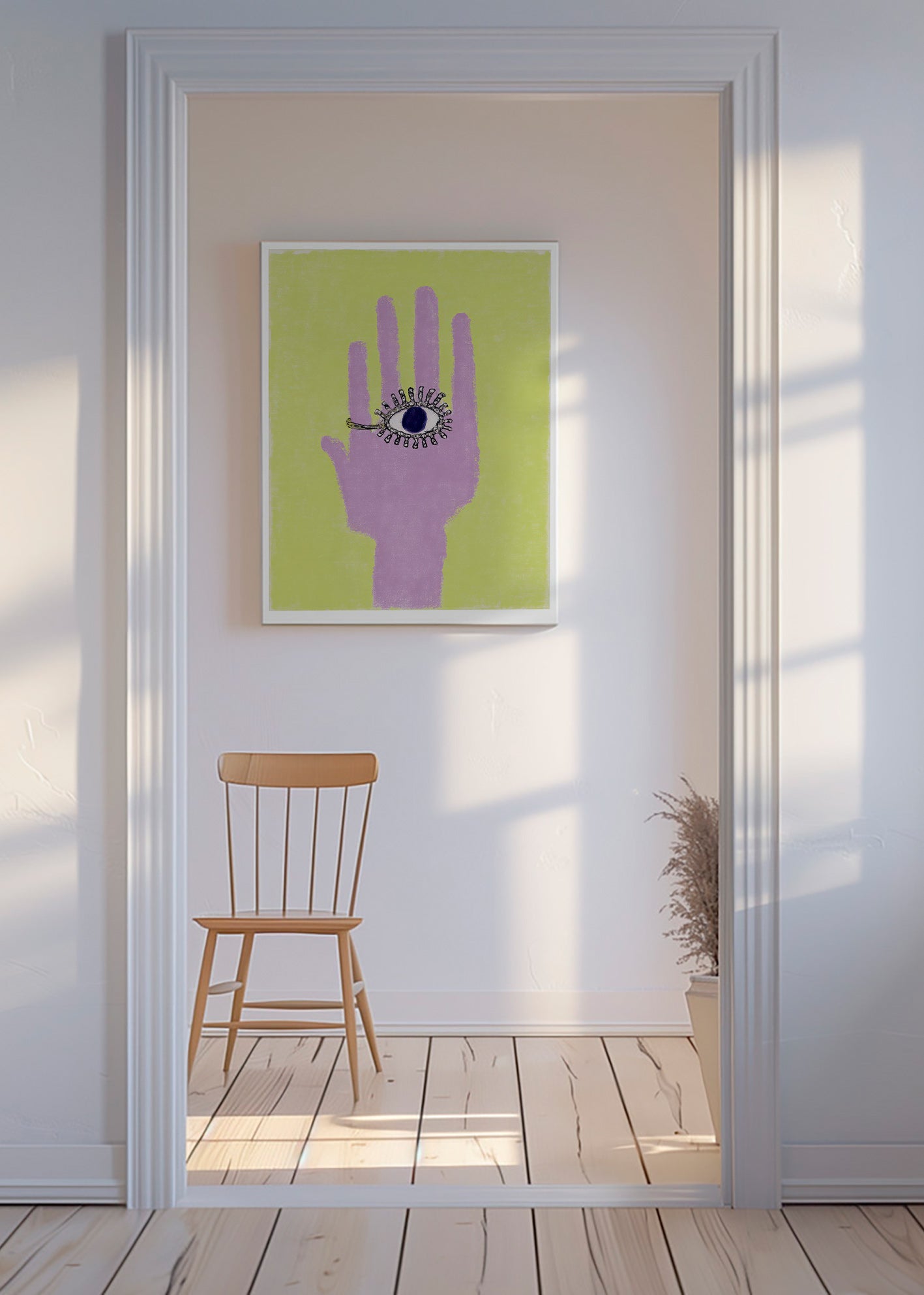 Ilustracja ręki z okiem na dłoni