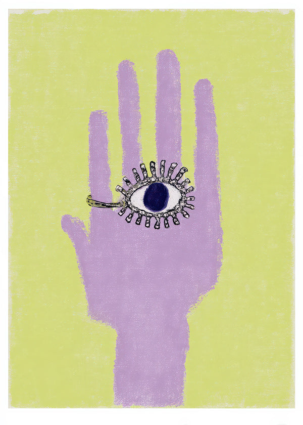 Ilustracja ręki z okiem na dłoni
