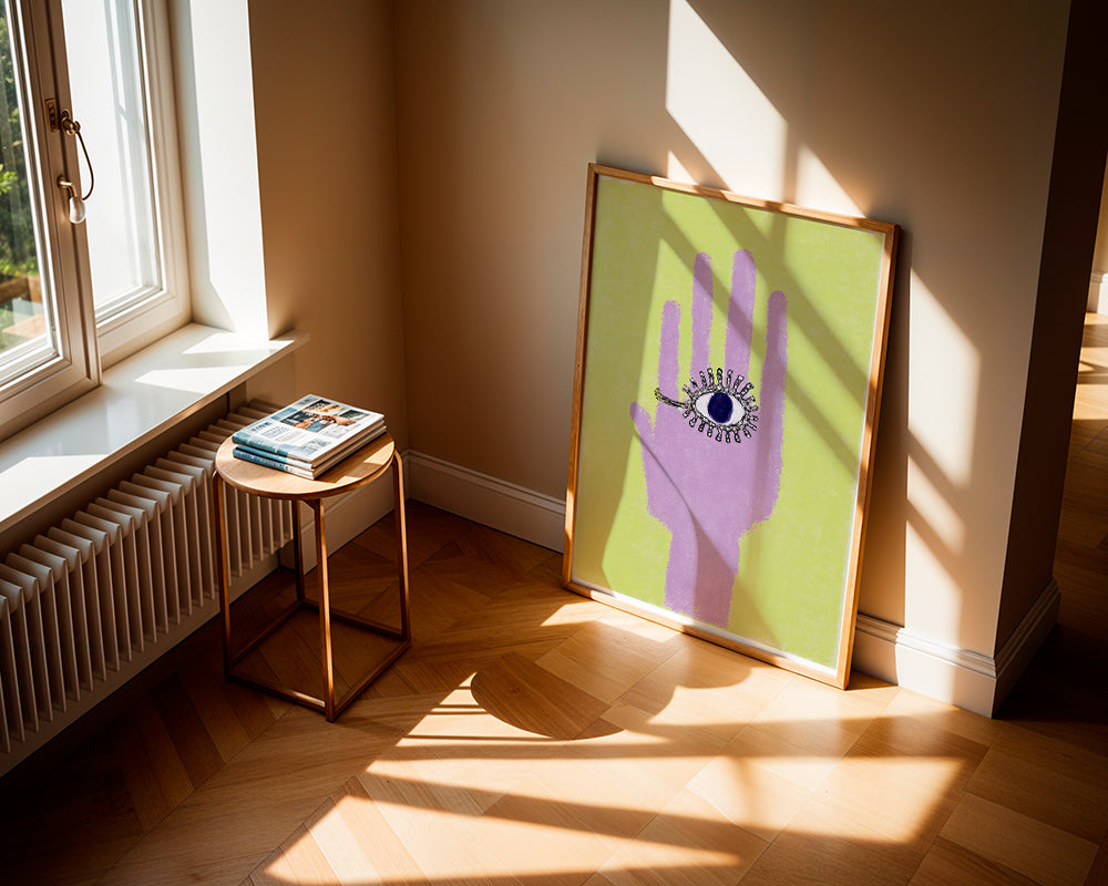 Ilustracja ręki z okiem na dłoni