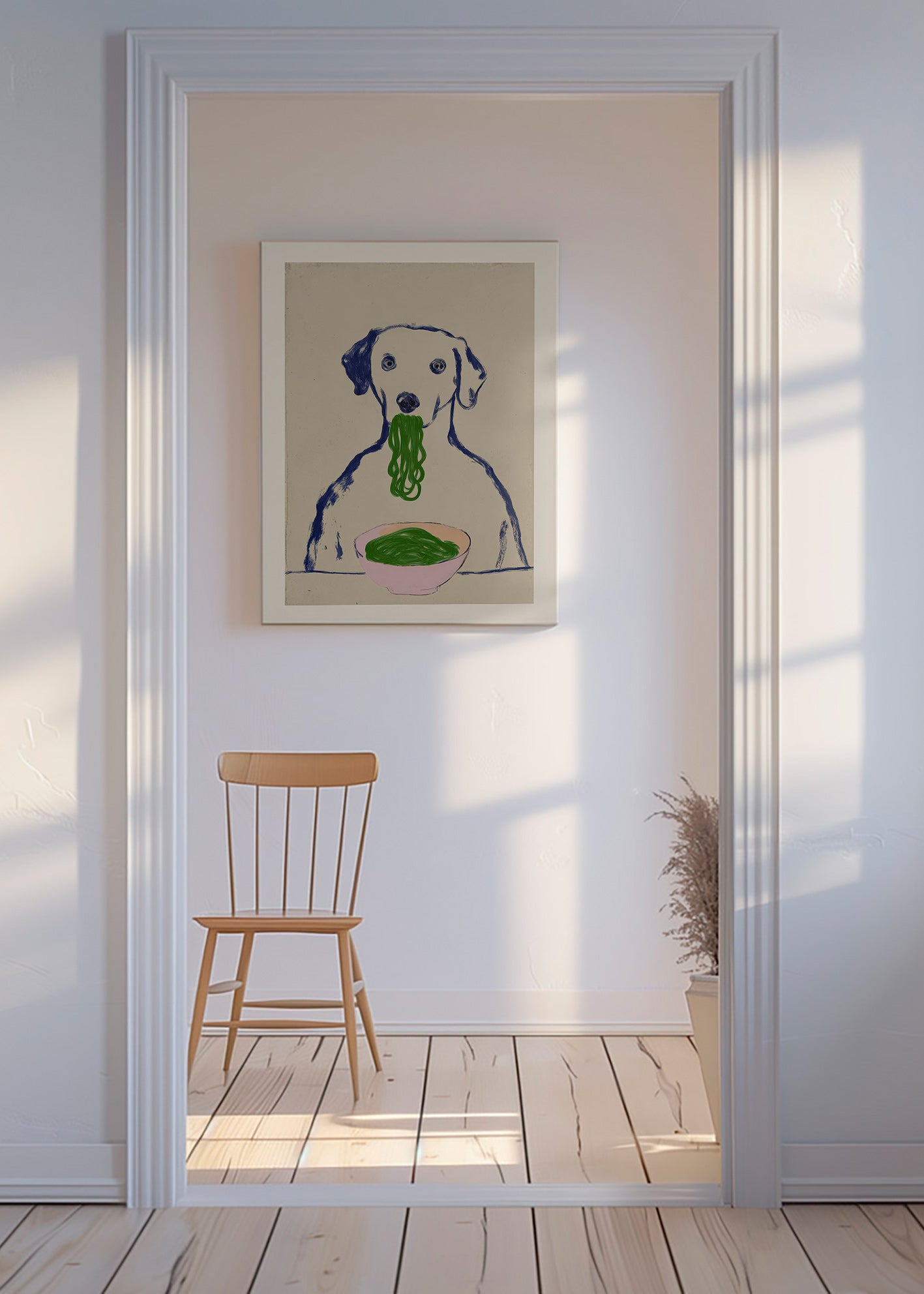 Sztuka do kuchni: pies jedzący kluski