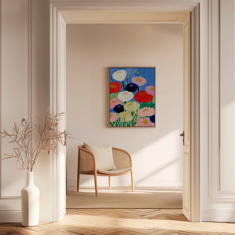 Plakat botaniczny z kwiatami malowanymi pędzlem