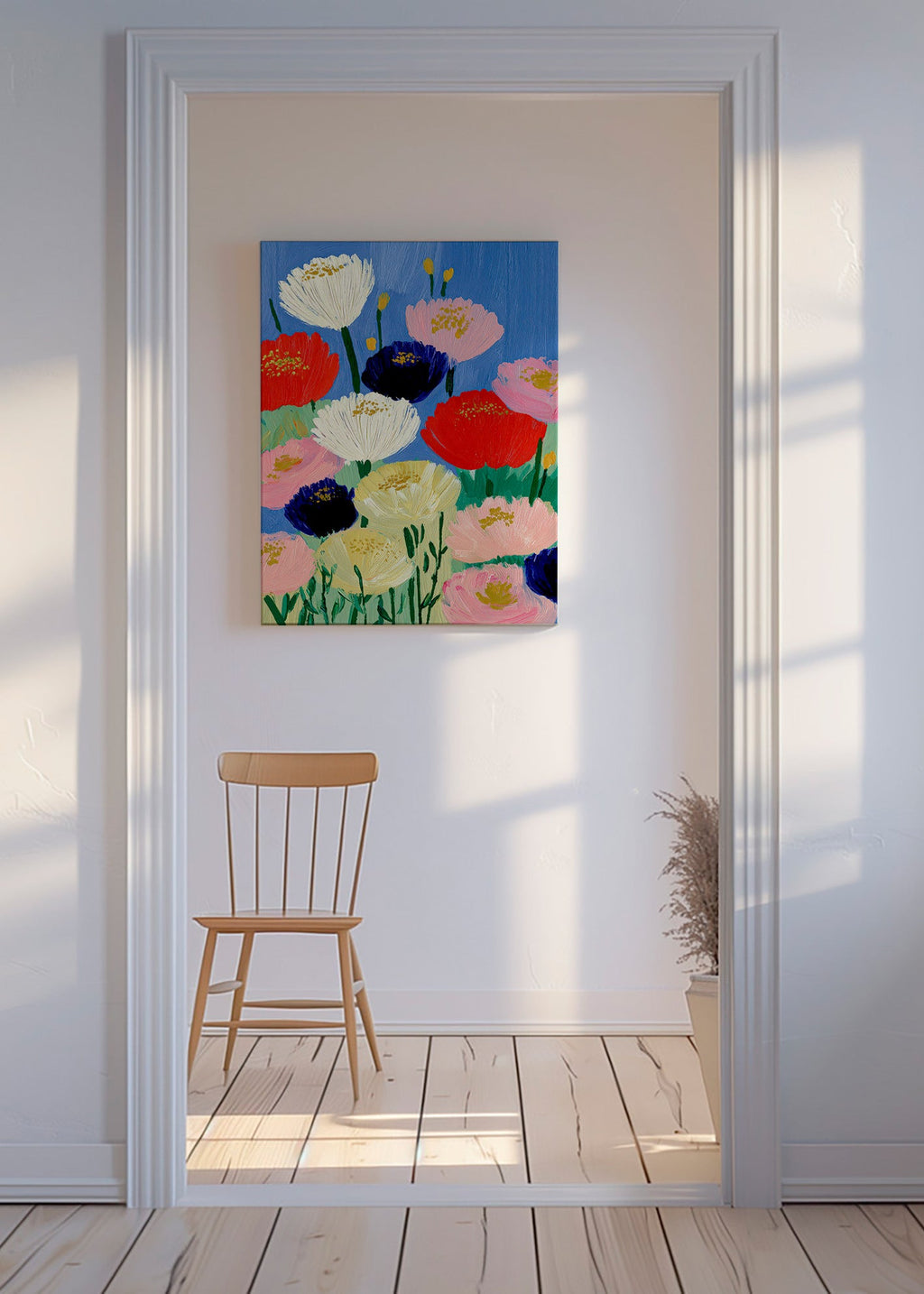 Plakat botaniczny z kwiatami malowanymi pędzlem