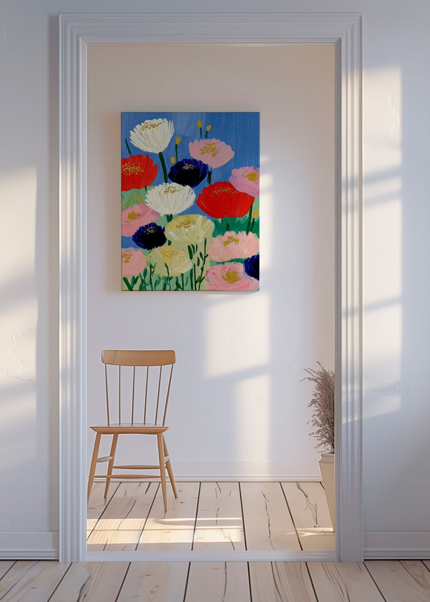 Plakat botaniczny z kwiatami malowanymi pędzlem
