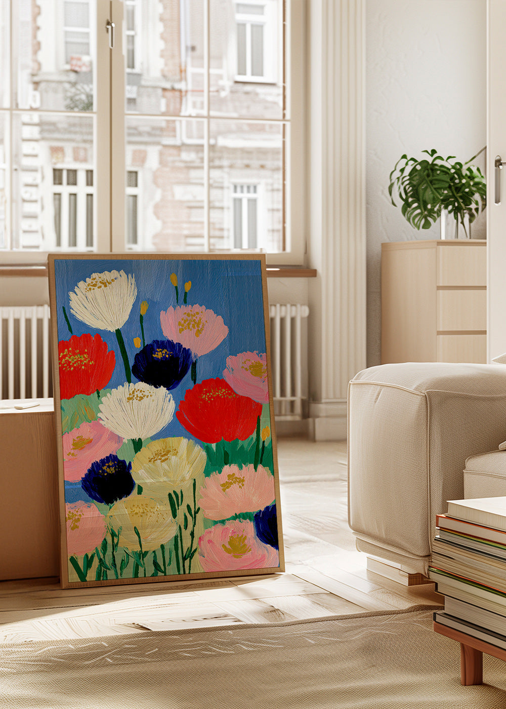 Plakat botaniczny z kwiatami malowanymi pędzlem
