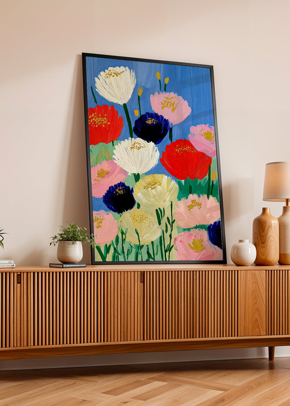 Plakat botaniczny z kwiatami malowanymi pędzlem