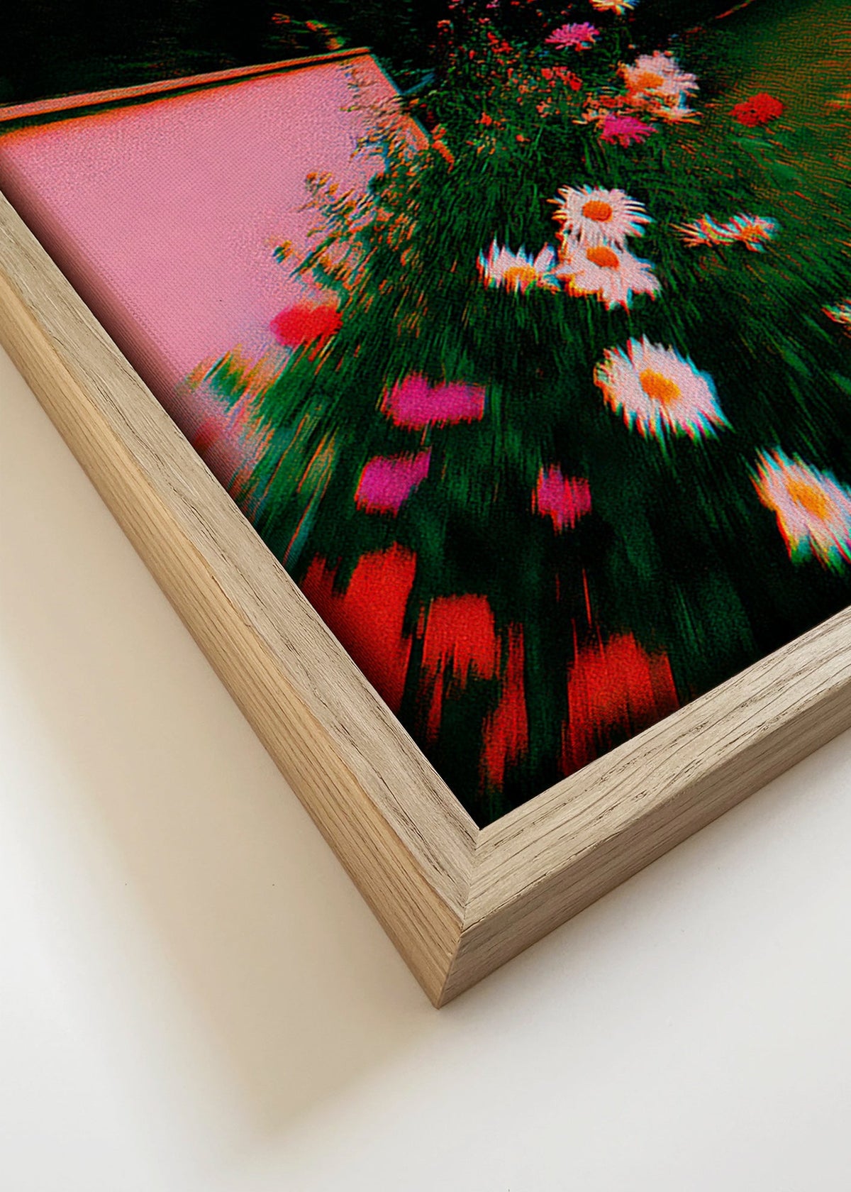 Plakat botaniczny: rozmyty ogród z stokrotkami
