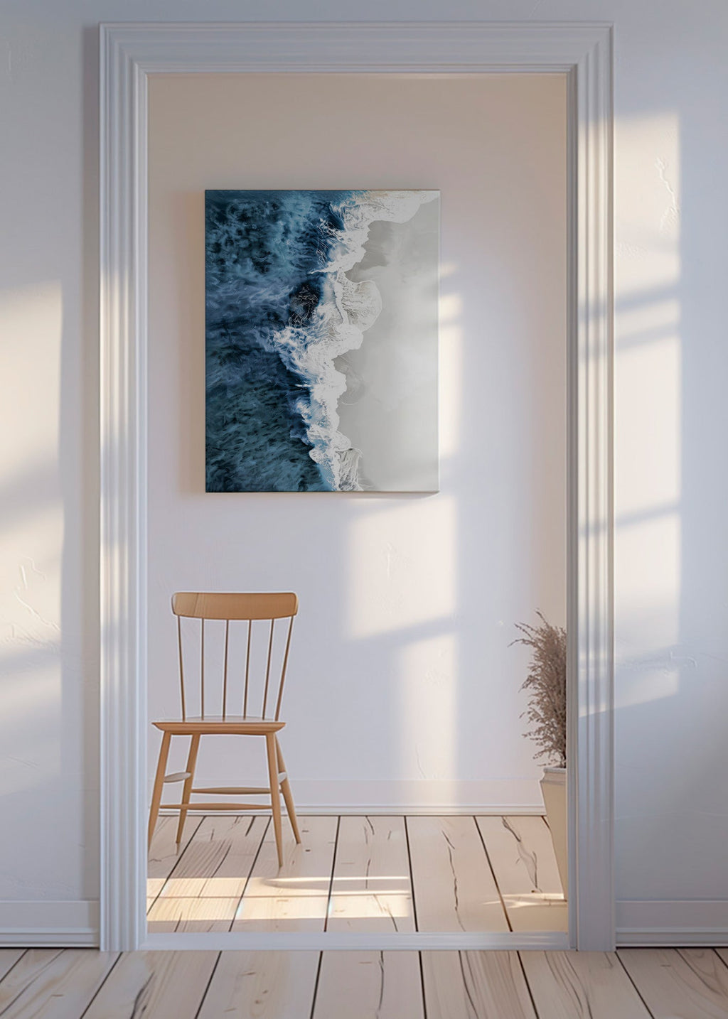 Cuadro de paisaje z lotniczymi falami i graficzną pianą
