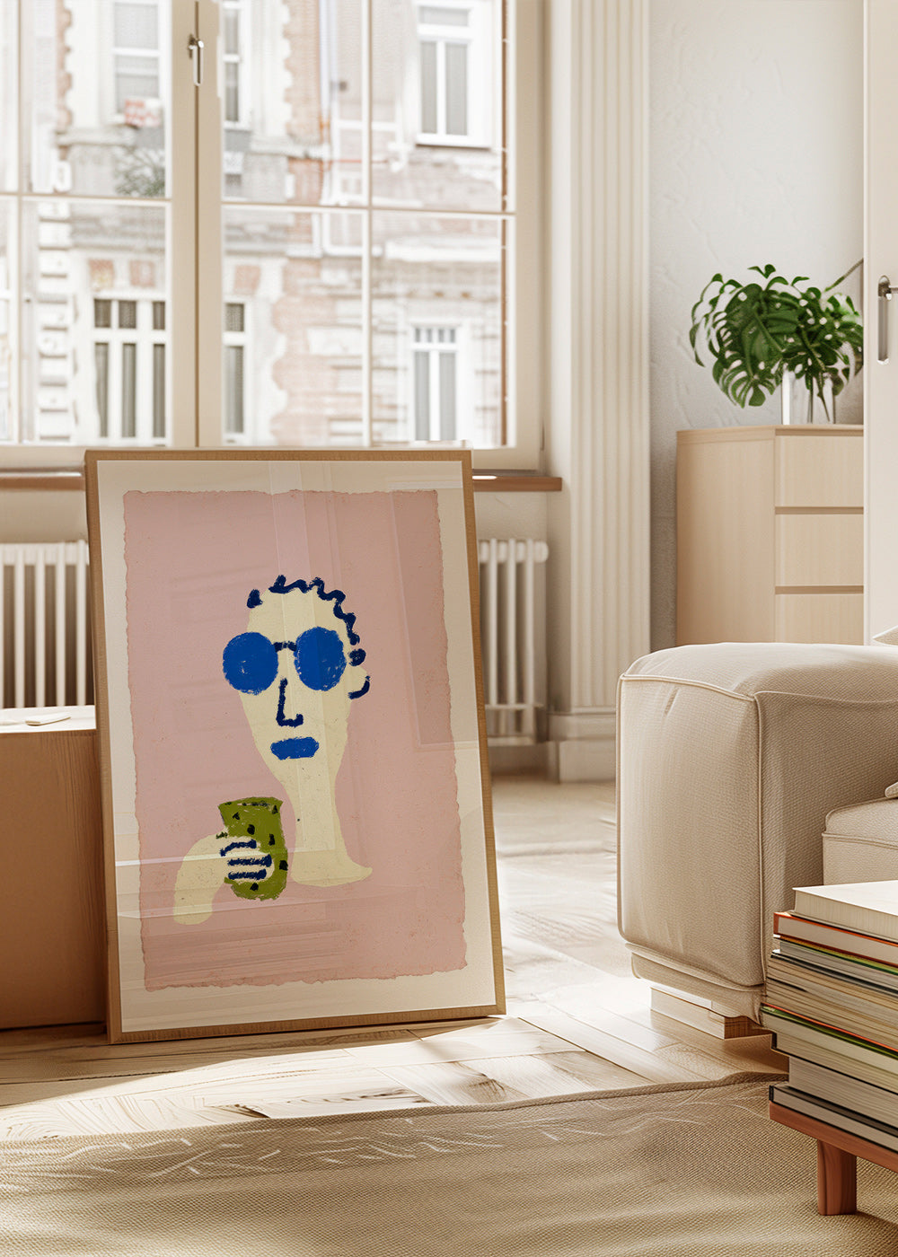 Ilustracja portret z niebieskimi okularami