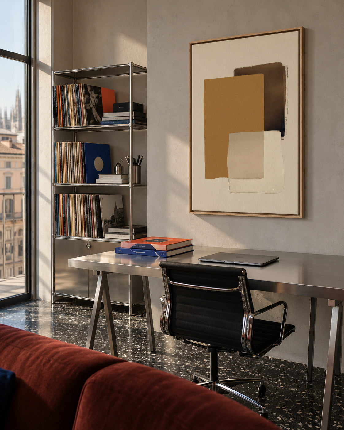 Ochre Layers - Framed canvas in an interior