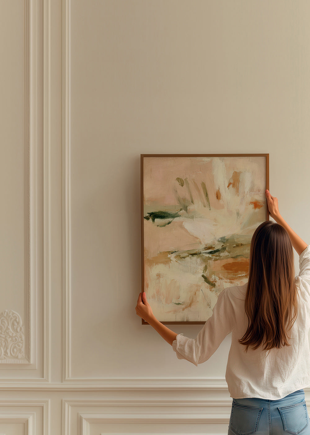 Botaniczny plakat abstrakcyjny w różu i beżu