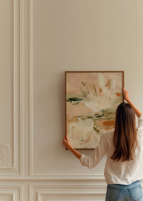 Botaniczny plakat abstrakcyjny w różu i beżu