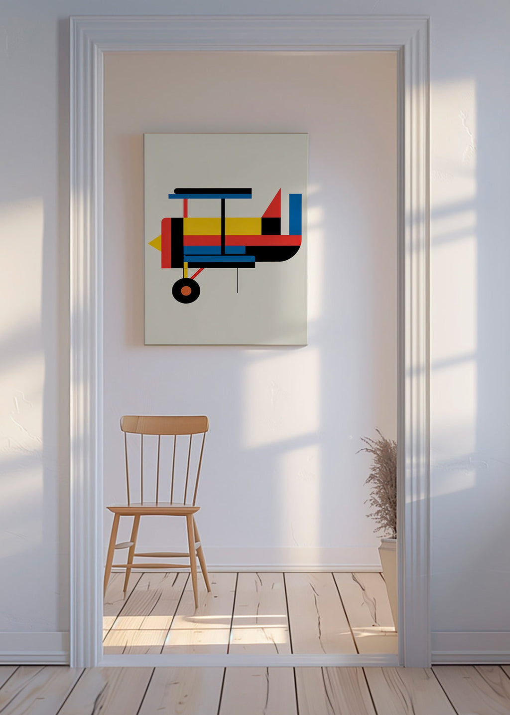 Geometryczny plakat z biplanem
