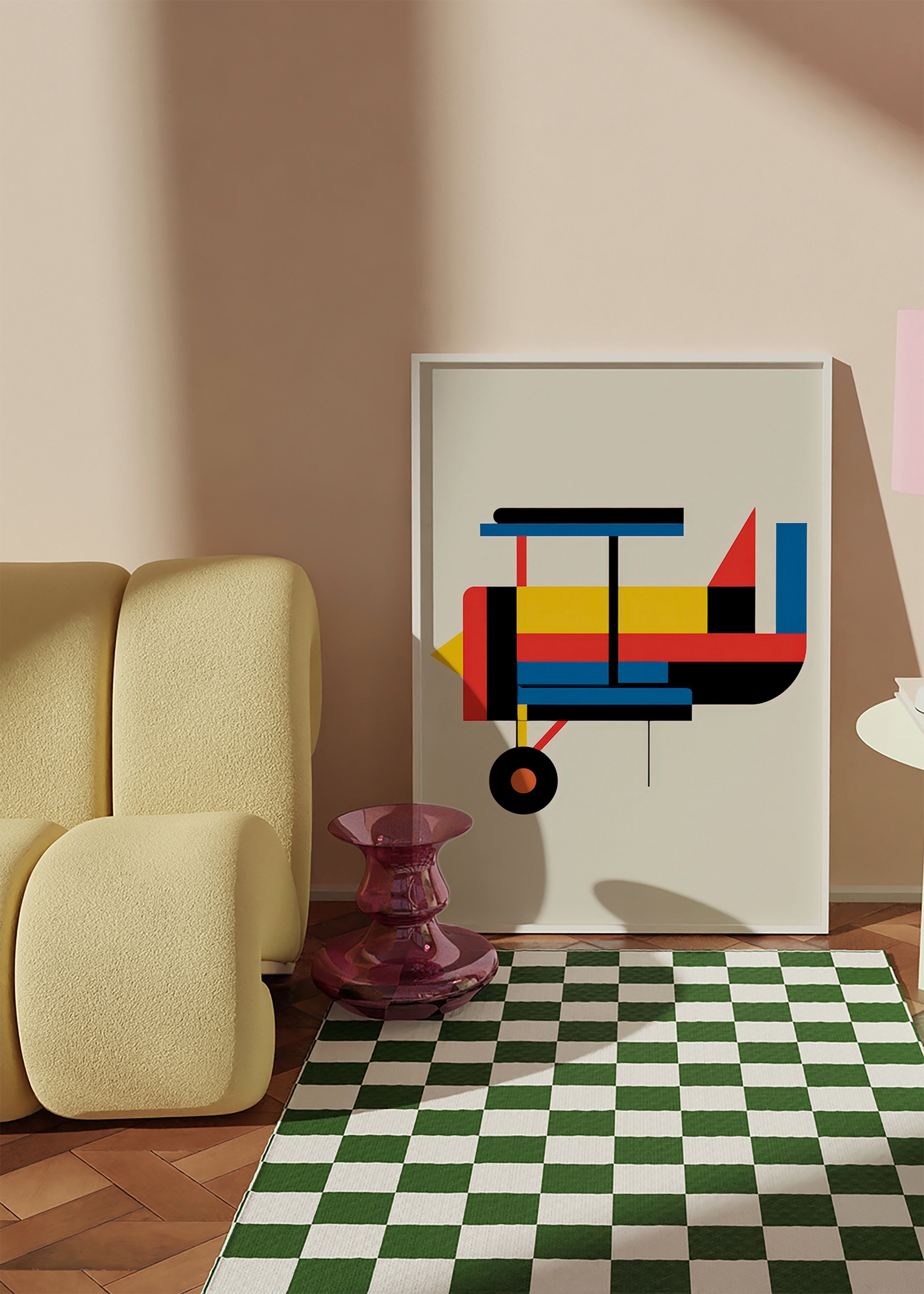 Geometryczny plakat z biplanem
