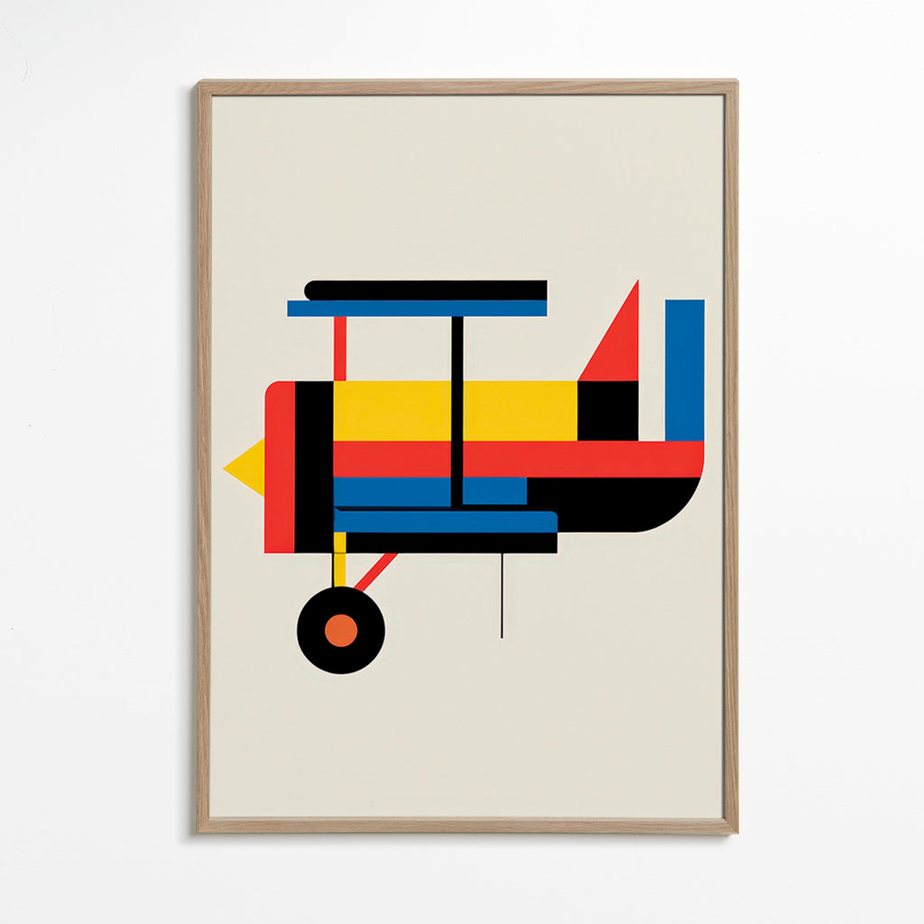 Geometryczny plakat z biplanem