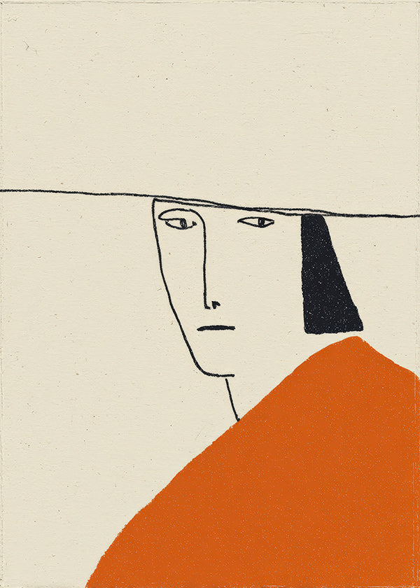 Minimalistyczna ilustracja z pomaranczowym plaszczem