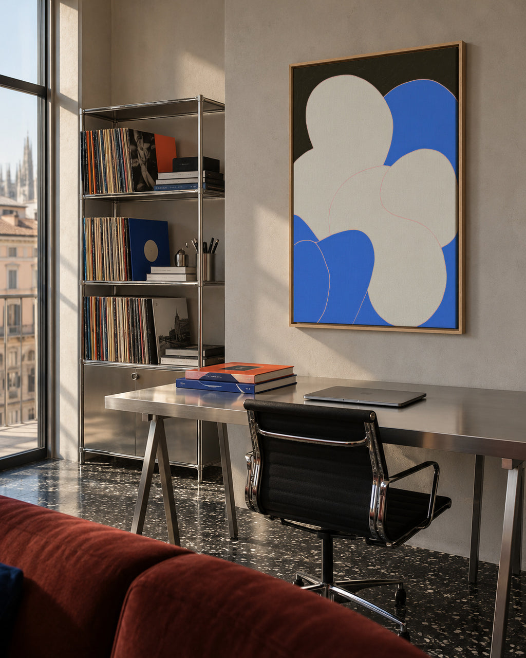Blue Pebbles - Framed canvas in an interior