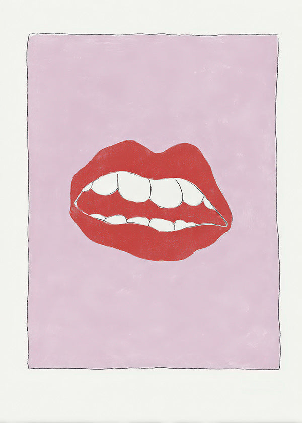 Ilustracja czerwonych ust na różowym tle