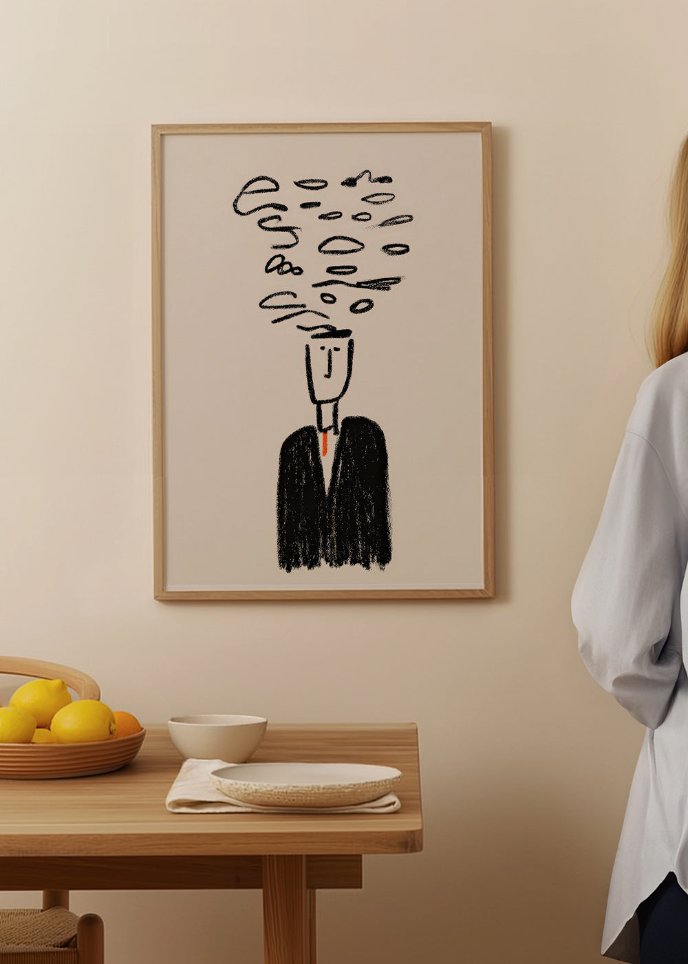 Minimalistyczna ilustracja postaci z dymem