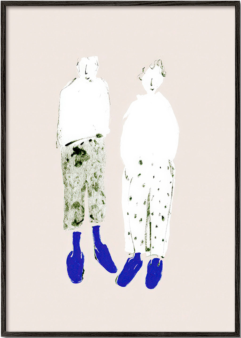 Minimalistyczna ilustracja pary z niebieskimi botkami