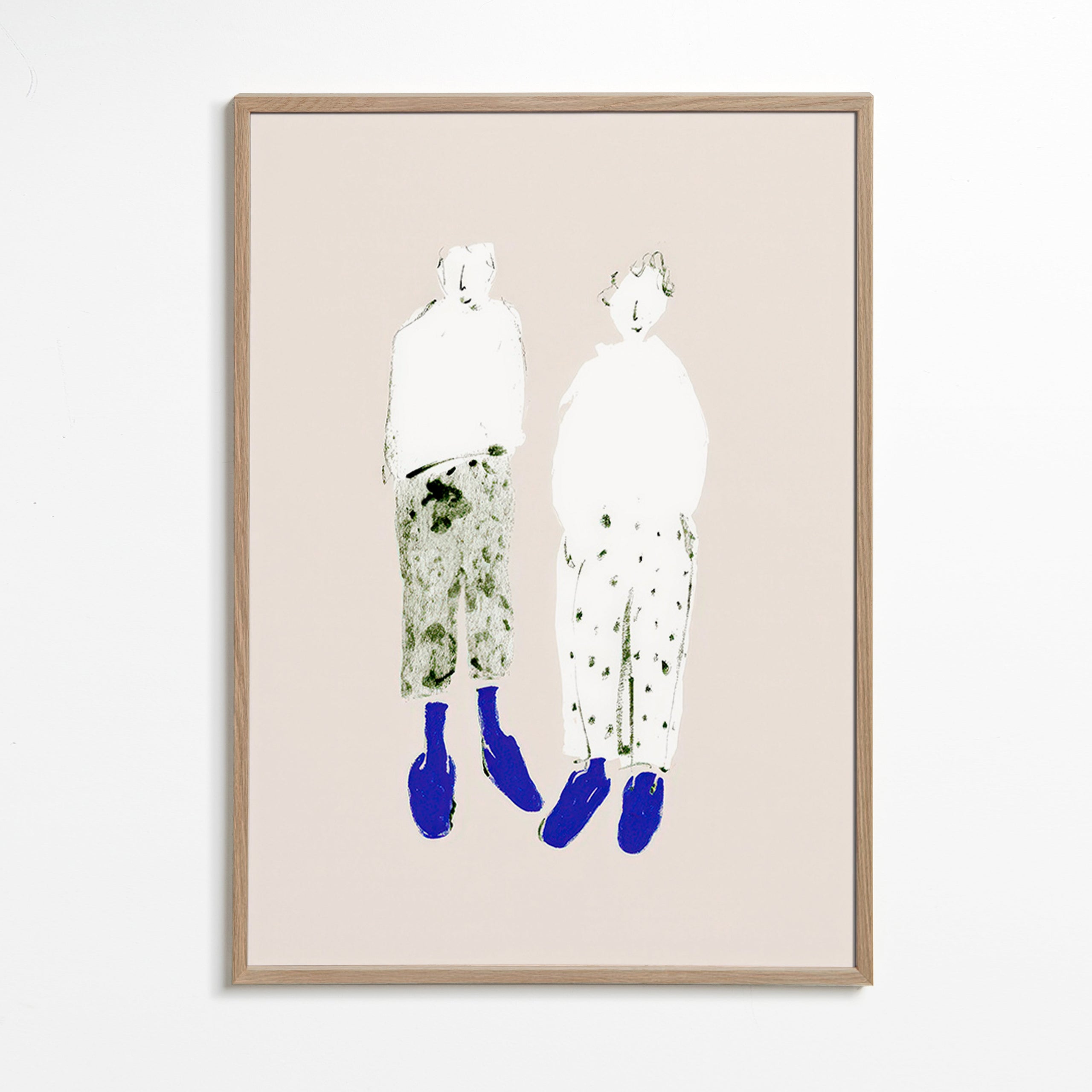Minimalistyczna ilustracja pary z niebieskimi botkami
