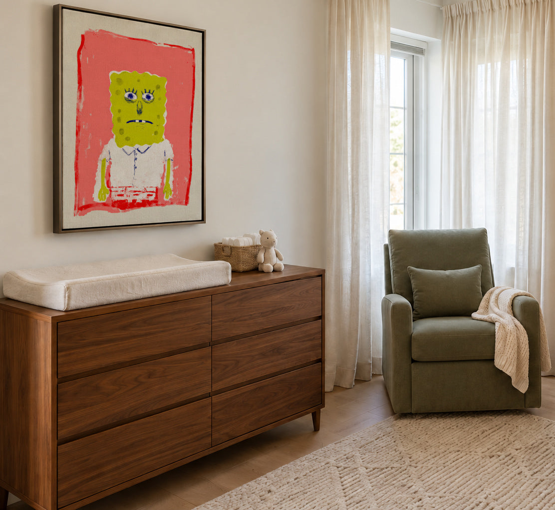 Pink Sponge - Framed canvas in an interior