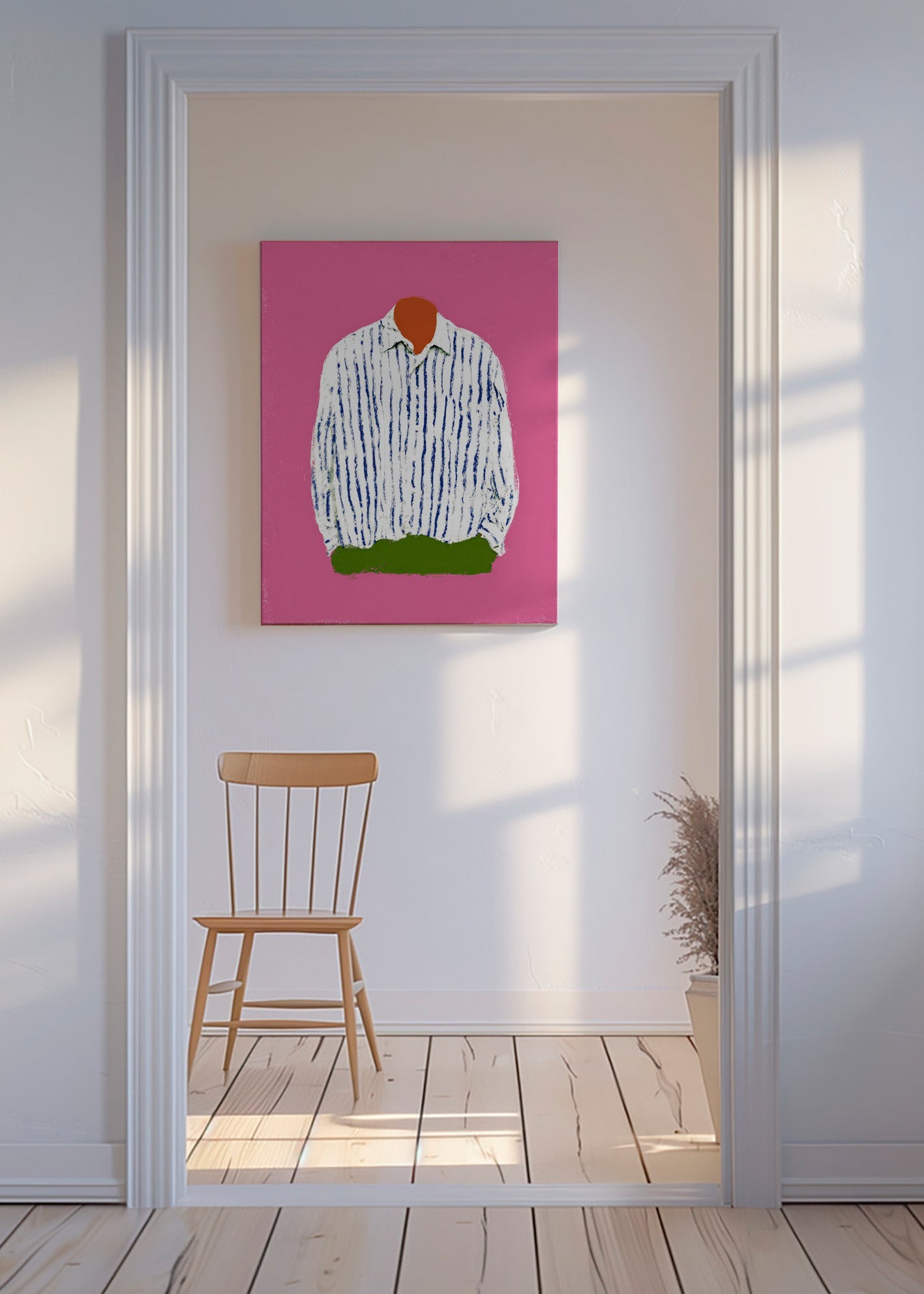 Ilustracja koszuli w paski na różowym tle