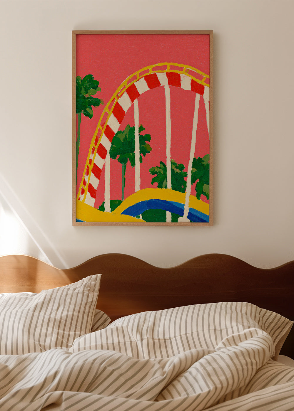 Plakat botaniczny z palmami i kolorowym łukiem