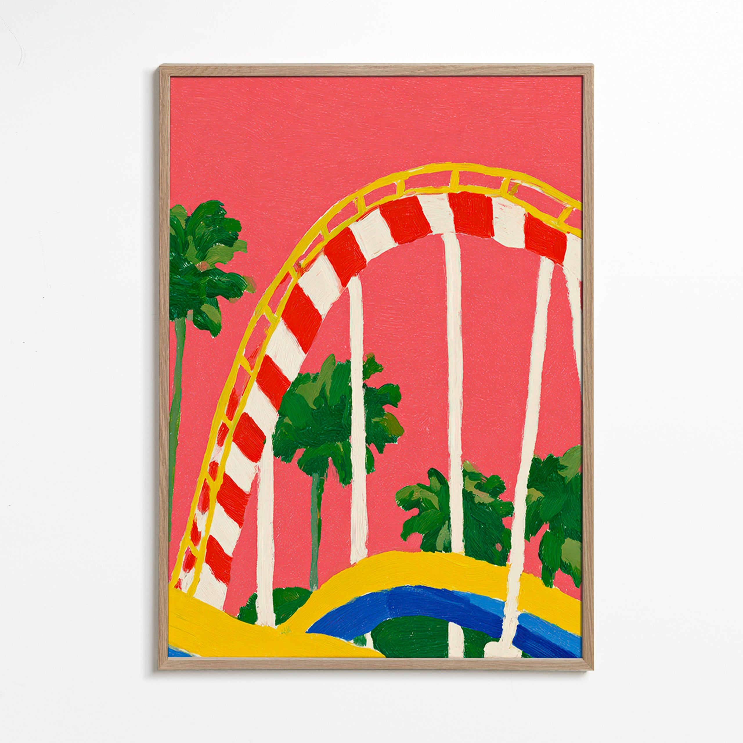 Plakat botaniczny z palmami i kolorowym łukiem