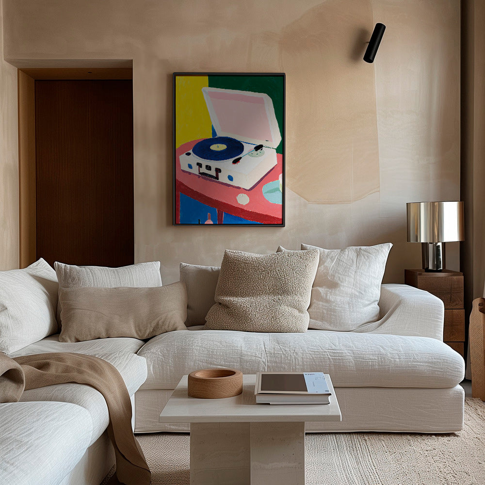 Ilustracja: retro gramofon na stole