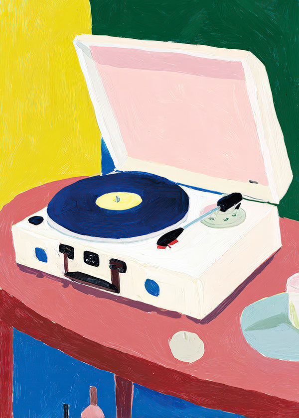 Ilustracja: retro gramofon na stole