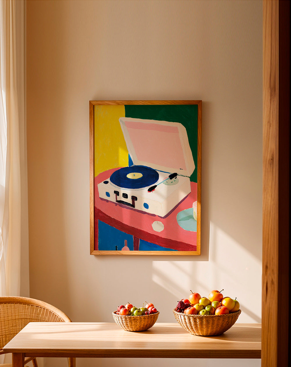 Ilustracja: retro gramofon na stole