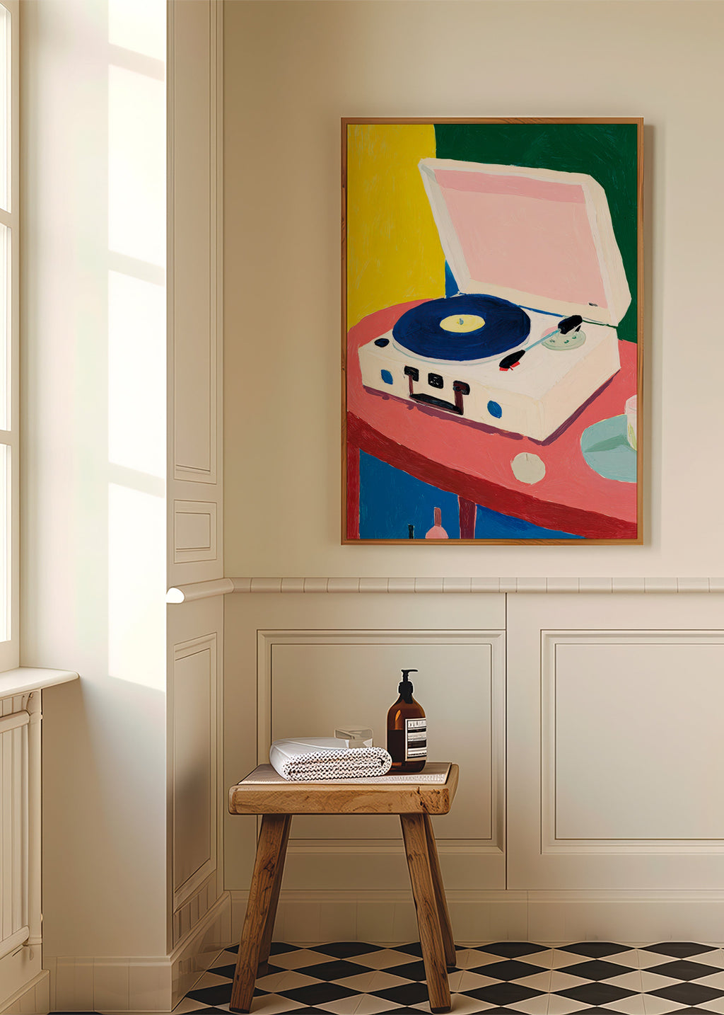 Ilustracja: retro gramofon na stole