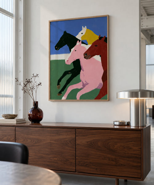 Running Horses - Framed poster in an interior