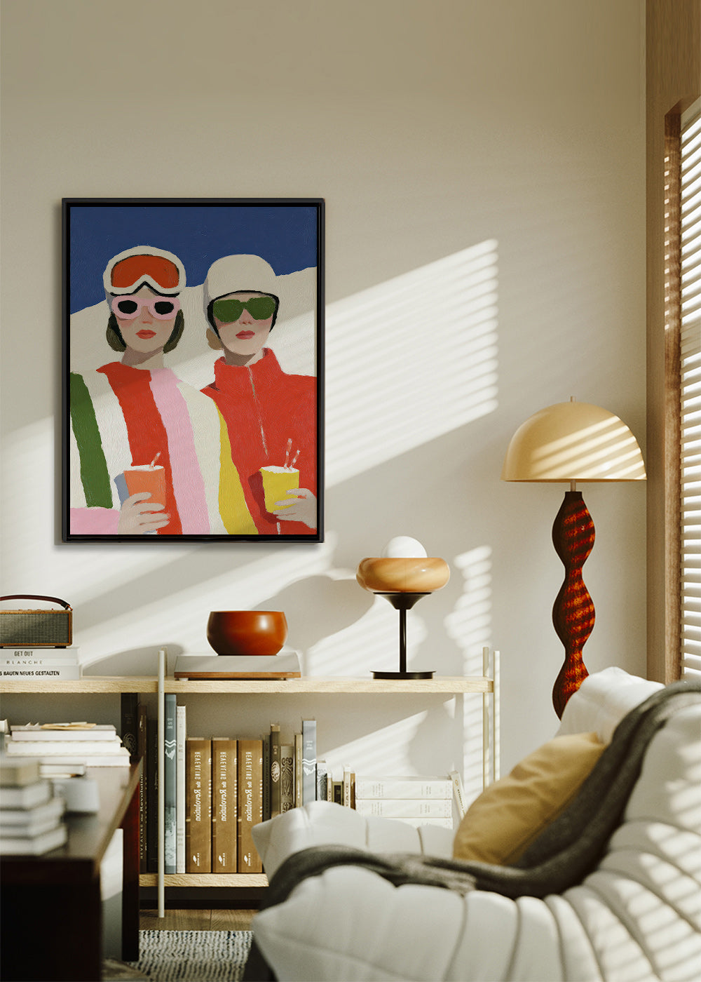 Ilustracja après-ski z dwoma postaciami